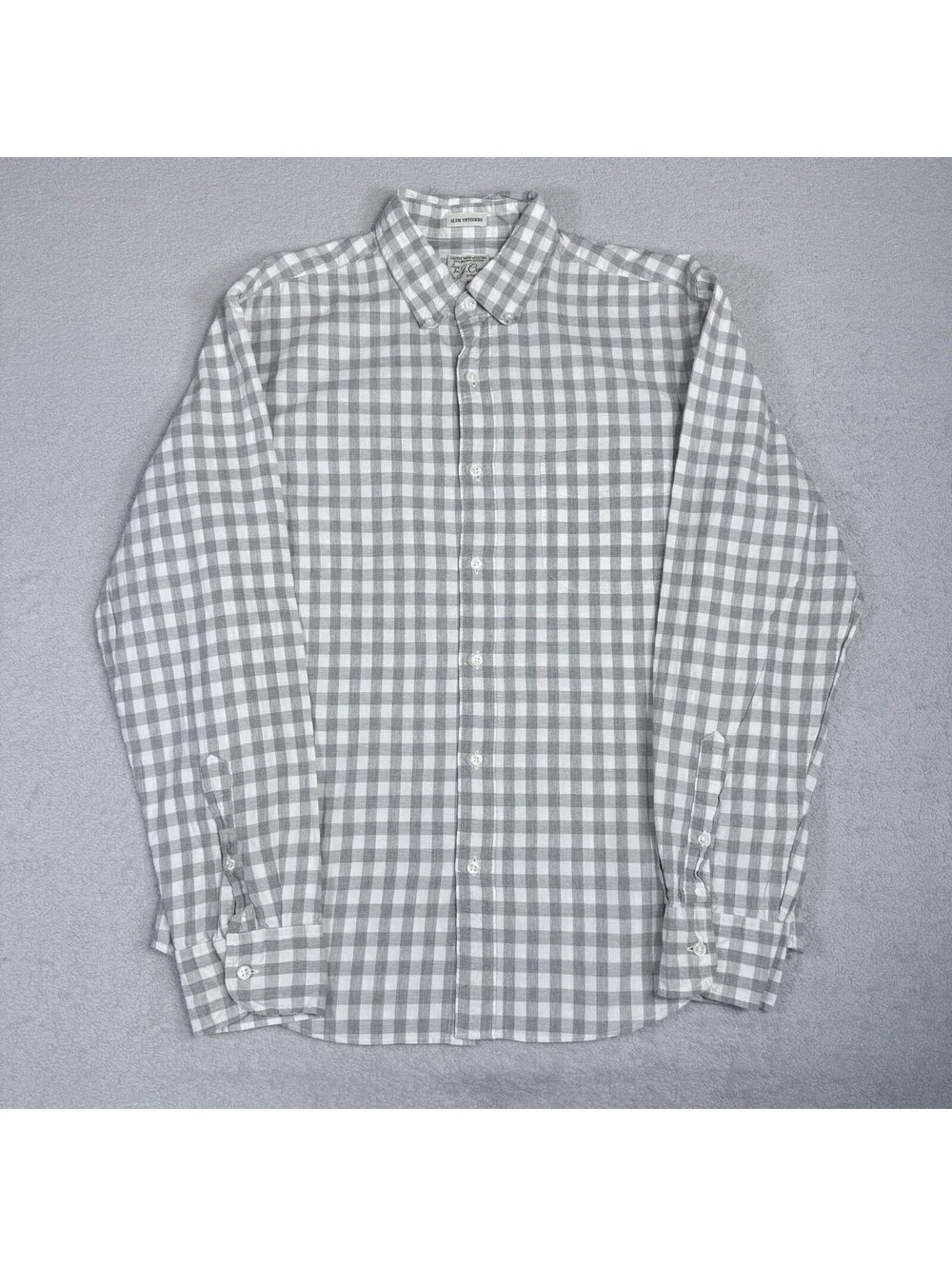 J.Crew Shirt Mens Medium White Gray Gingham Plaid Long Sleeve Slim Untucked VTG
